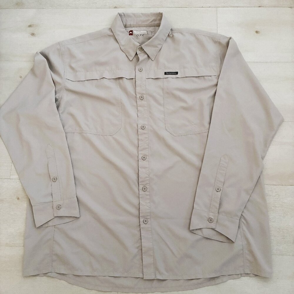 Simms Guide Series Men's Long-Sleeve Beige Fishing Shirt Size XXL